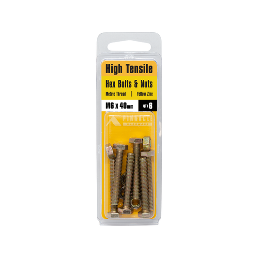 Pinnacle Hex Bolt and Nut - 6 x 40mm - Yellow Zinc - Hi Tensile - 6 Pack – view 2 - Auzzistore