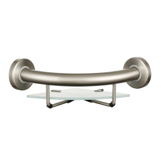 Evekare Brushed Nickel Corner Shelf with Grab Rail - 270mm x 120mm - Durable Safety Solution