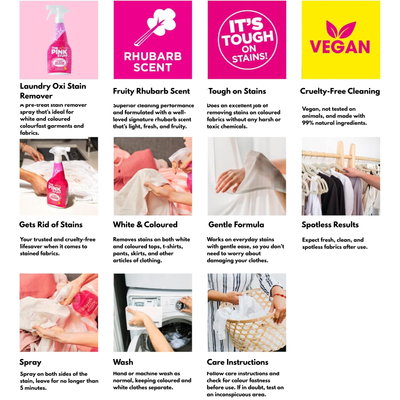 The Pink Stuff Oxi Stain Remover Spray - 500ml - Vegan - Tough on Stains - Pink
