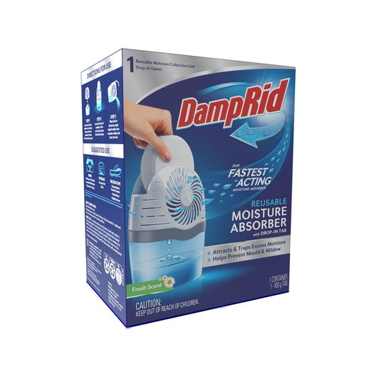 Damprid Reusable Moisture Absorber Drop-In Tab Starter - 1 Tab - 170mm x 220mm - Fresh Scent - Eliminates Musty Odours