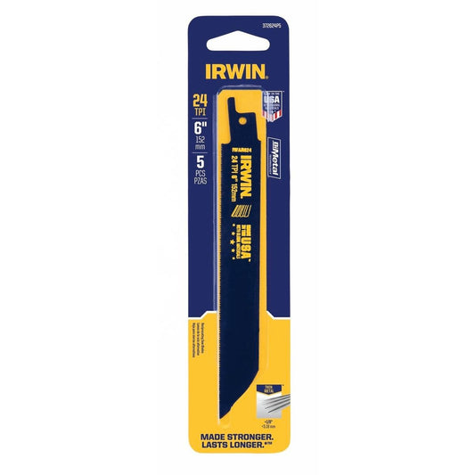Irwin Bi-Metal Reciprocating Saw Blade 5 Pack - 6" - 24 TPI - Black