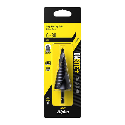 Alpha Onsite 6 Step Drill - 30mm - Dual Cutting Edges - AlTiN Coated - Auzzistore