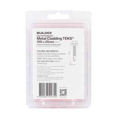 Buildex 10g x 25mm Cladding Fencing Teks Screws - 50 Pack - Corrosion Resistant