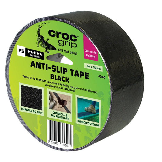 Croc Grip Black Anti Slip Tape 5m x 50mm Durable Water Resistant - Auzzistore
