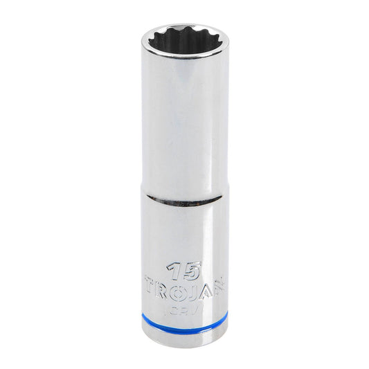 Trojan 15mm Deep Socket 1/2" Drive - Polished Chrome Vanadium - 12 Point - Lifetime Warranty - Auzzistore