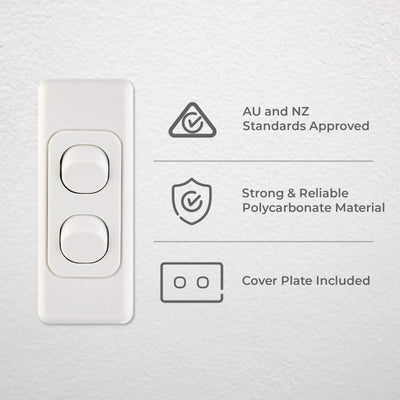 Deta Double Architrave Switch - Double Switch - 84mm Polycarbonate - Slim Design