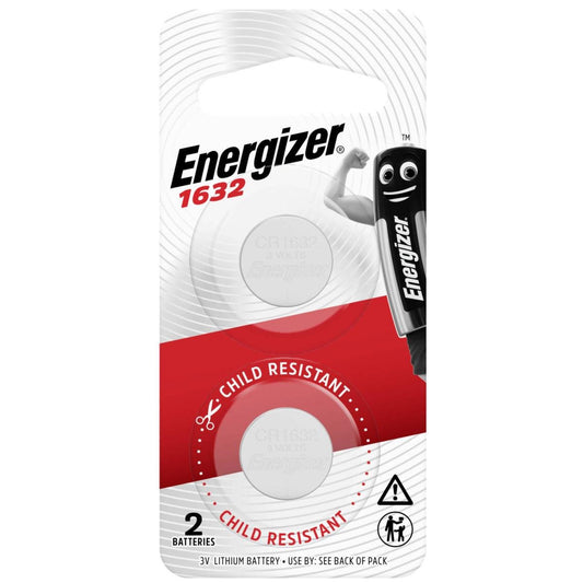 Energizer 1632 Lithium Coin Battery 2 Pack - 3V - Silver - Long Lasting Power