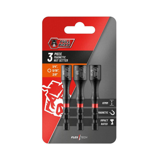 Full Boar Magnetic Impact Nut Setter - 3 Piece - S2 Steel - Strong Magnet - Auzzistore