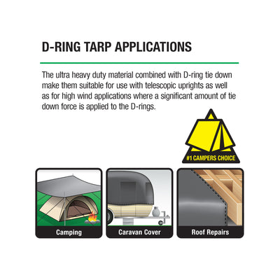 Polytuf D Ring Tarpaulin 6 1 x 9 1m Heavy Duty Polyethylene UV Resistant