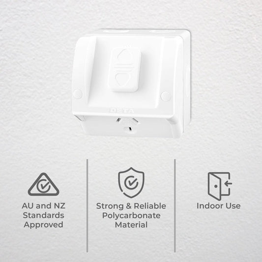 Deta Rhodium Single Outdoor Power Point Outlet IP54 Weatherproof – view 2 - Auzzistore