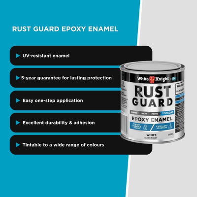 White Knight Rust Guard 250ml Epoxy Enamel Paint - White Gloss - UV-Resistant