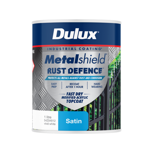 Dulux Metalshield Rust Defence - 1L - White Satin - Fast-Drying Protection - Auzzistore