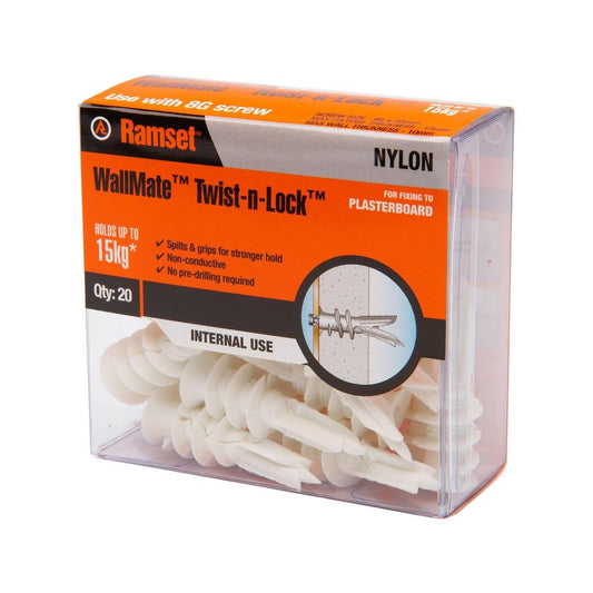 Ramset Wallmate Twist N Lock Anchors 20 Pack Nylon Easy Install - Auzzistore