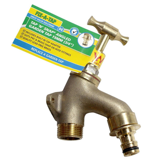 Fix a Tap 19mm 3/4" T Handle Angled Garden Tap - Durable Brass Design - Auzzistore