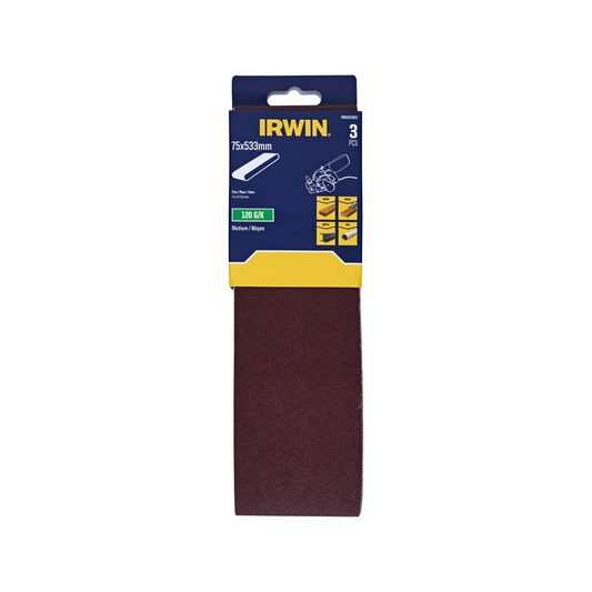 Irwin Sanding Belts 3 Pack - 75 x 533mm - 120 Grit - Wood & Metalworking - Auzzistore