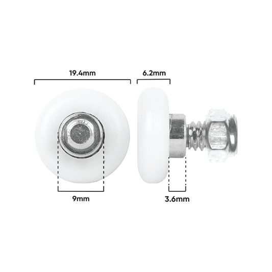 Rolltrak 19mm Acetal Convex Roller with Threaded Stud - White - Single – view 2 - Auzzistore