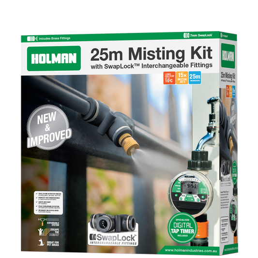Holman 25m Misting Kit - Swaplock Fittings - Digital Tap Timer - Black - Auzzistore