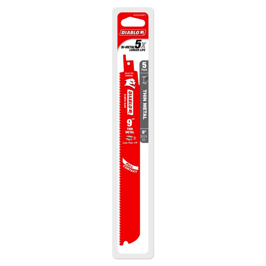 Diablo 9 Bi Metal Reciprocating Saw Blades - Thin Metal Cutting - 5 Pack - 32mm x 270mm