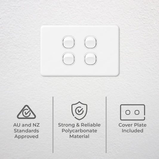 Deta Quad Switch - 4 Gang - Polycarbonate - Flush Clip-On Cover – view 2 - Auzzistore