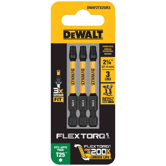 Dewalt Flextorq Screwdriver Bit 3 Pack - 57mm TX25 - Durable Impact Absorption – view 2 - Auzzistore