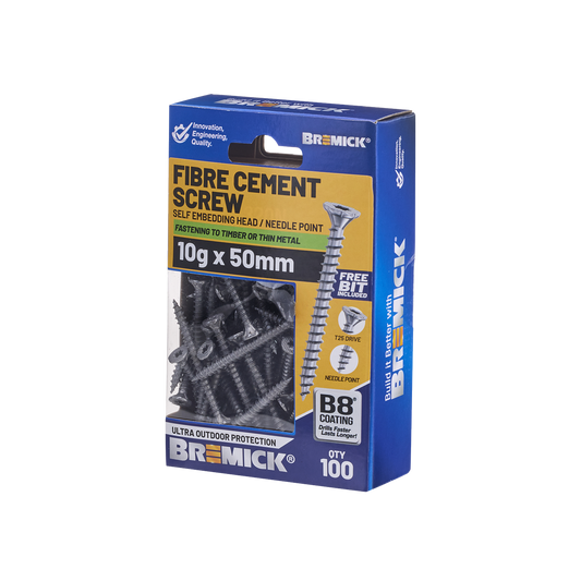 Bremick Fibre Cement Screw 10g x 50mm T25 B8 - Pack of 100 - Corrosion Resistant - Auzzistore