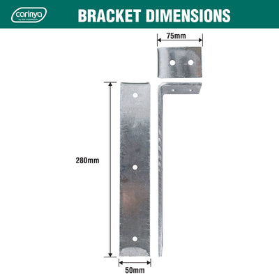 Carinya Galvanised Angle Bracket 280x75mm Heavy-Duty Durable Support