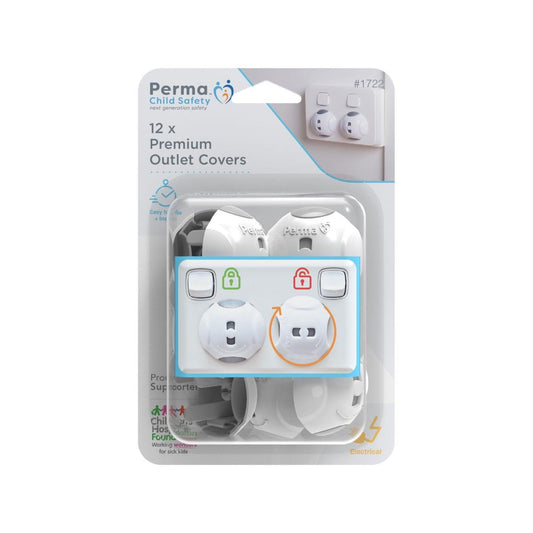 Perma Child Safety Outlet Covers 12 Pack Plastic White Grey Easy Use