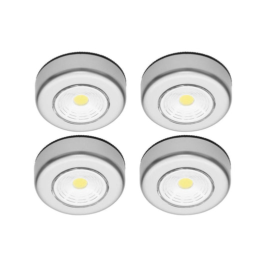 Click Led Puck Lights 4 Pack - Indoor Battery-Operated Lighting - Silver - 168mm x 25mm x 68mm
