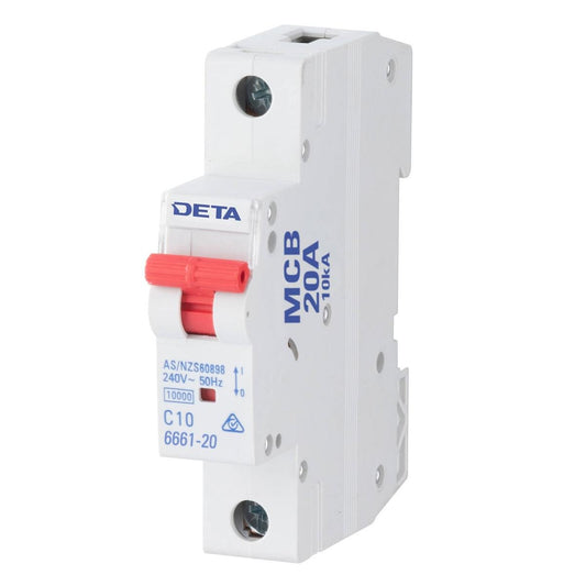 DETA Miniature Circuit Breaker 20A - 10kA Short Circuit Capacity - 18mm - Auzzistore