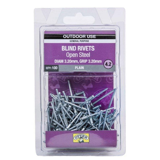 Otter Open Steel Blind Rivets - 2 x 3 2mm - 100 Pack - High Strength - Auzzistore
