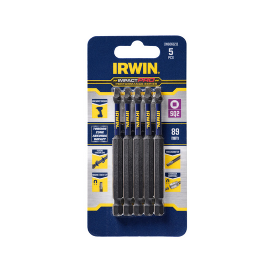 Irwin Impact Bits - 89mm SQ2 - Magnetised - High Strength - 5 Pack - Auzzistore