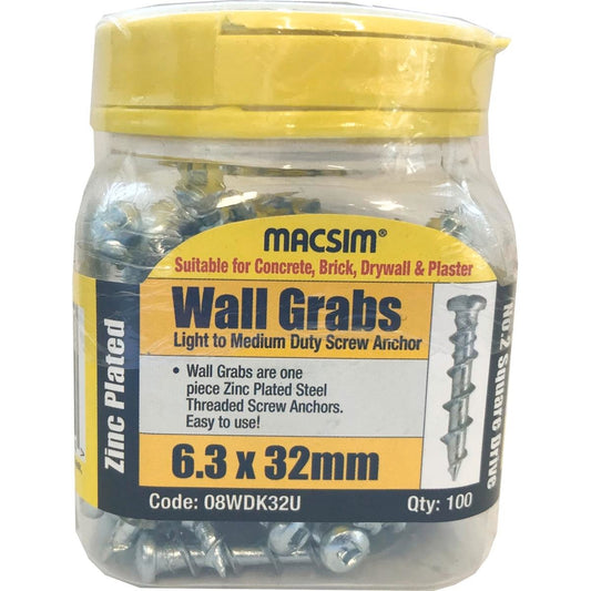 Macsim Wall Grab Anchor - 32mm - Zinc Plated Steel - 100 Pack - Auzzistore