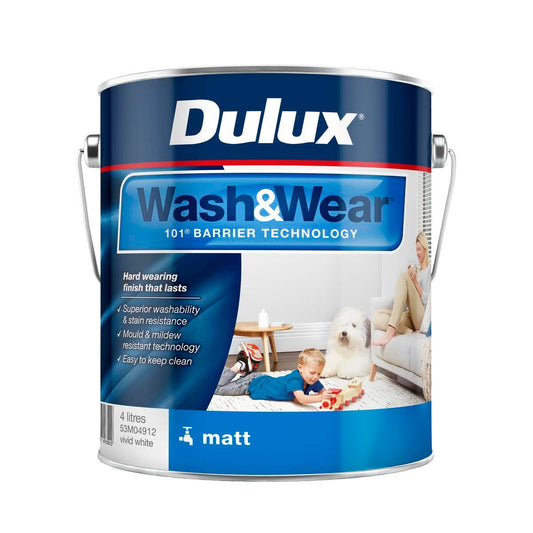 Dulux Interior Paint Wash Wear Matt Vivid White 4L - 4L - Easy to Clean - Stain Resistant - Auzzistore