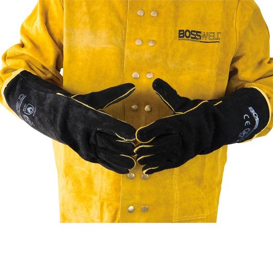 Bossweld 16" Black Gold Welding Gloves - Heavy Duty Leather - Durable – view 2 - Auzzistore