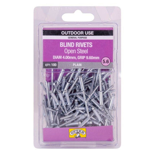 Otter Open Steel Blind Rivets 4.0 x 9.6mm 100 Pack High Strength - Auzzistore