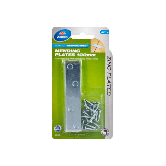 Zenith Mending Plates 100mm Zinc Plated 4 Pack Reinforce Timber Joints - Auzzistore