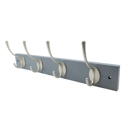 Adoored 4 Double Silver Hook Grey Board Deco Hook Rack - 455mm x 65mm x 145mm - Durable Timber & Steel - Easy Installation – view 2