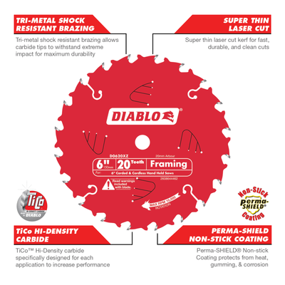 Diablo 150mm Circular Saw Blade - 20 Teeth - Hardened Steel - Fast Cuts