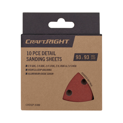 Craftright Sanding Sheets 10 Pack - 93mm - Aluminium Oxide - Hook & Loop
