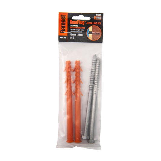 Ramset Ultra Long Hex Anchor 10 x 135mm Nylon Galvanised 2 Pack - Auzzistore