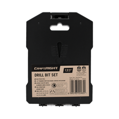Craftright 13 Piece Drill Bit Set - HSS Steel - 1.5mm to 6.5mm - Precision Drilling