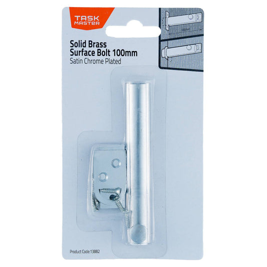 Taskmaster 100mm Satin Chrome Surface Bolt - Solid Brass - 1 Pack - Auzzistore
