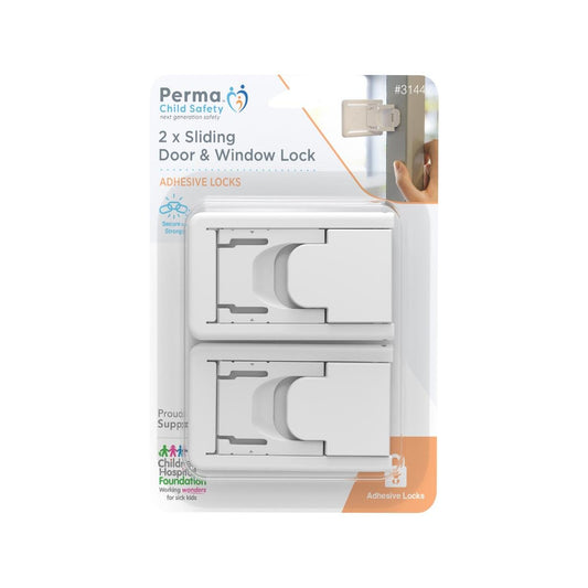 Perma Child Safety Sliding Door and Window Lock 2 Pack - 48mm x 77mm - Easy Installation - Dual Movement Lock