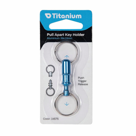 Titanium Aluminium Trigger Release Key Holder - 2 Steel Key Rings - 10mm x 39mm x 39mm