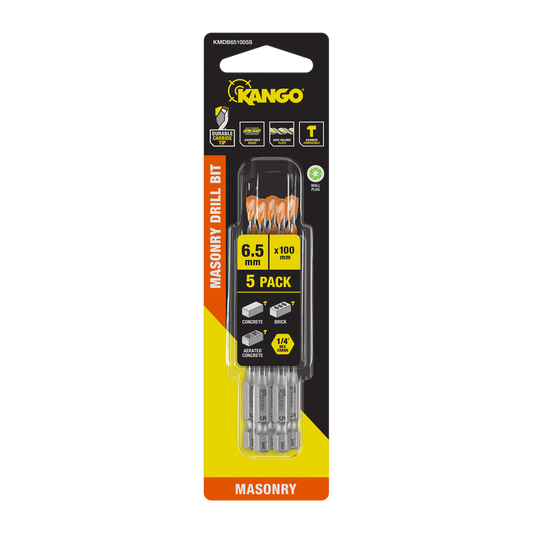 Kango Masonry Drill Bit 5 Pack - 6.5mm x 100mm - Durable Carbide Tip - Auzzistore