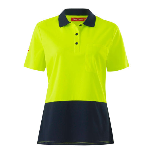 Hard Yakka Women's Hi Vis Polo Shirt Size 10 - Yellow/Navy - Moisture-Wicking