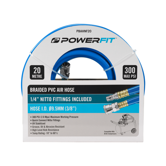 Powerfit 20m Braided Air Hose with Nitto Fittings - 300 PSI - Durable - Auzzistore