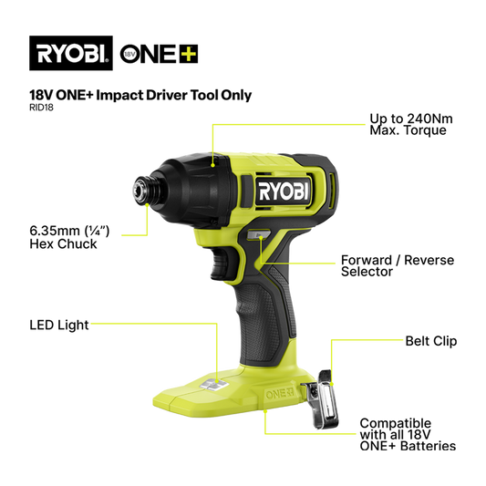 Ryobi 18V ONE+ Impact Driver Tool Only - 240Nm Torque - LED Light – view 2 - Auzzistore