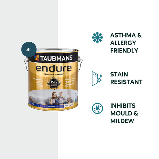 Taubmans 4L White Matt Endure Interior Walls Paint - Water Based - 4L - Stain Resistant - Washable – view 2 - Auzzistore