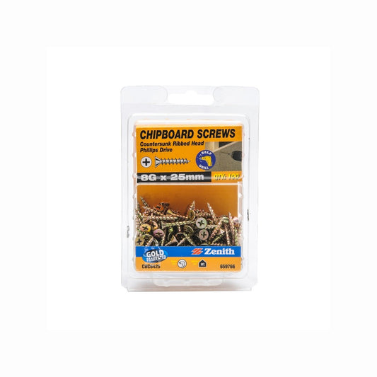 Zenith 8g x 25mm Gold Chipboard Screws - 100 Pack - Countersunk Rib Head - Durable – view 2 - Auzzistore